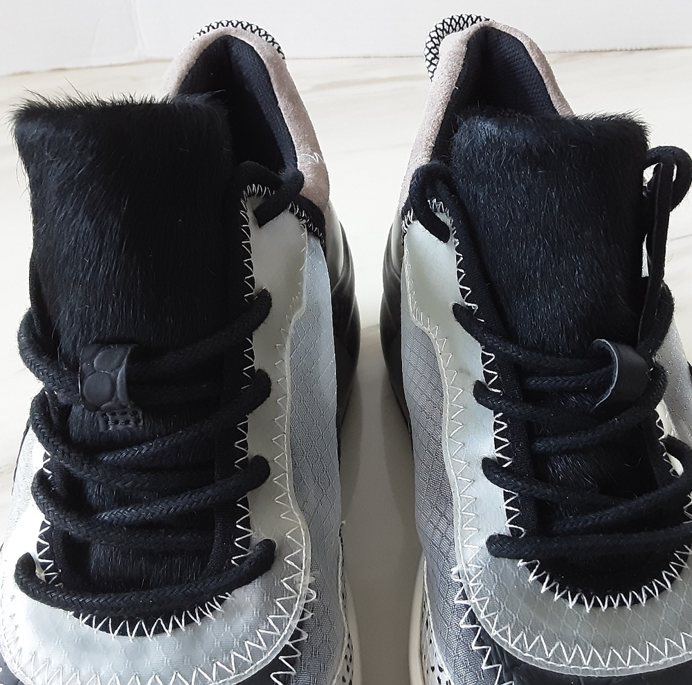 GIANNI BINI Malloy Chunky Snakeskin Print Calf Fur Lace-Up Wedge Sneakers Sz 8M - Picture 6 of 11